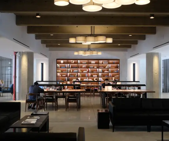 Modern co-working space with desks and chairs